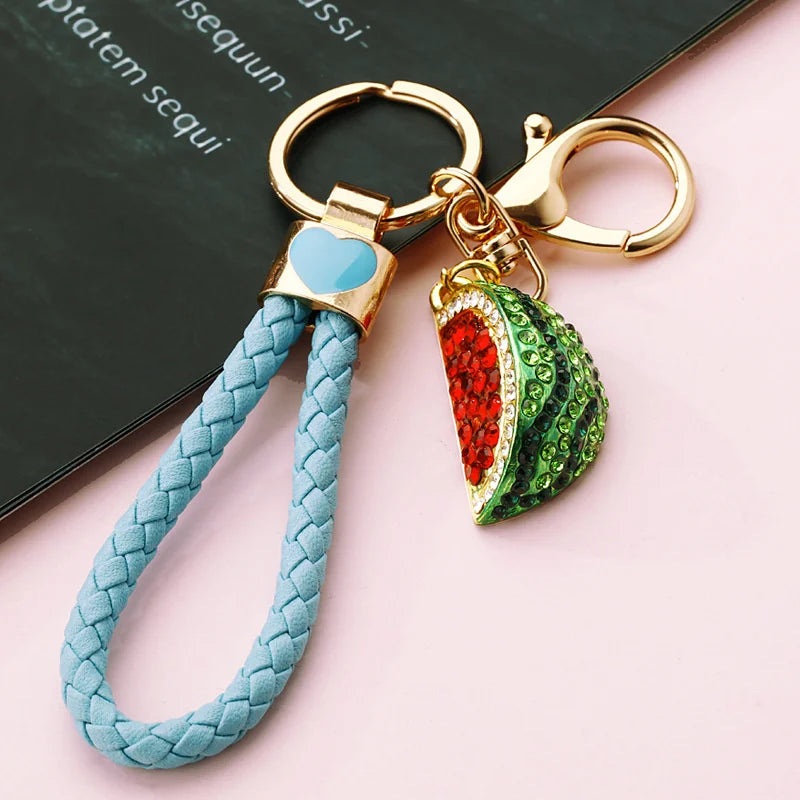 Porte-clés Décoratif En Forme De Tranche De Pastèque Strass - Alliage De Zinc, Design Mignon Et Brillant, Cadeau Original